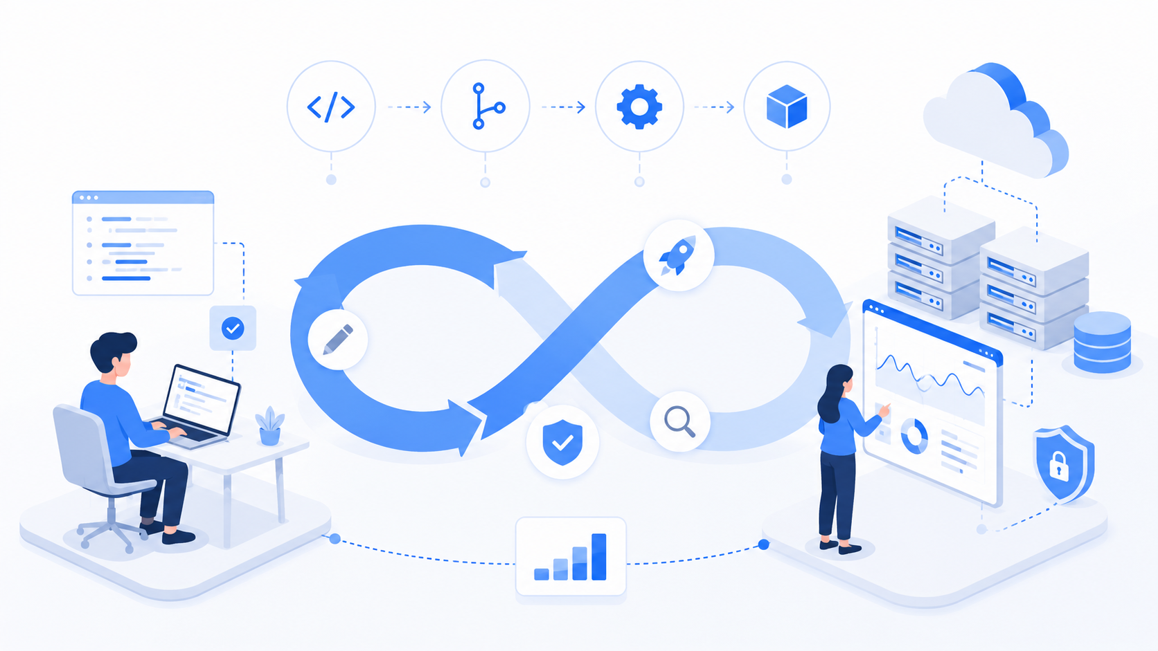 DevOps 핵심 원칙 CI/CD 자동화 모니터링 설명 이미지